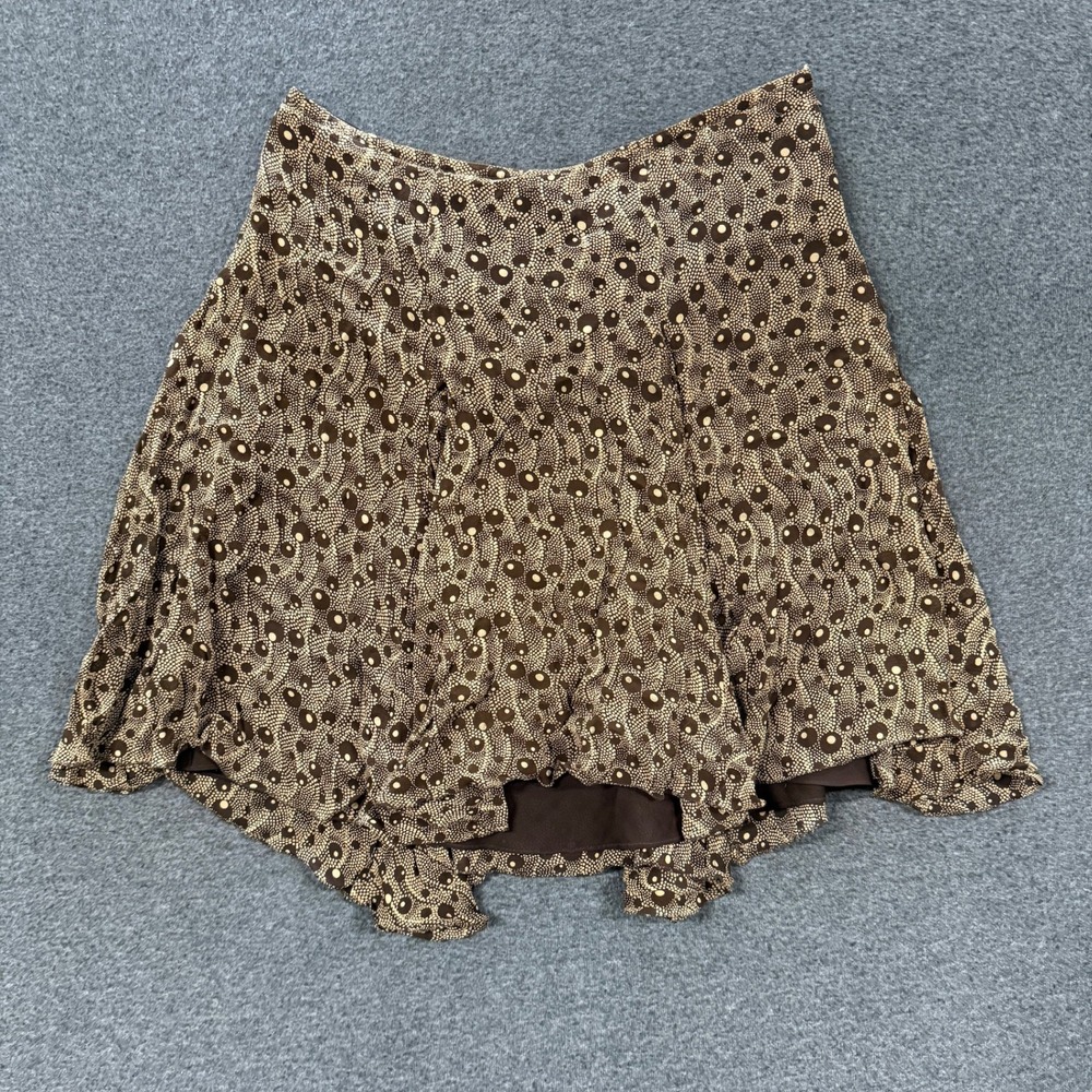 Y2K Studio M Silk Mini Skirt Womens SP Brown Good Asymmetrical Ruffle